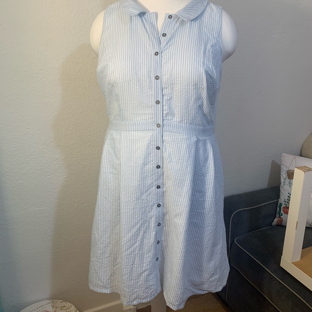 Modcloth Blue Sleeveless Midi Sundress with Peter Pan Collar